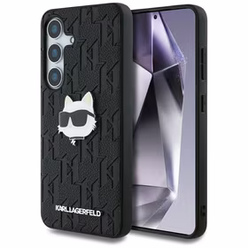 Viedtālruņa apvalks Karl Lagerfeld Ādas Monogramma Pin Logo Choupette Head Samsung Galaxy S25 melns