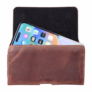 ROYAL Crazy Horse universal horizontal leather belt holster size L for IPHONE 12 / 12 PRO / 13 / 13 PRO / 14 / 14 PRO / SAMSUNG S10 / S20 / S21 / A40 / HUAWEI P8 LITE / P30 / P40 / P9 LITE brown