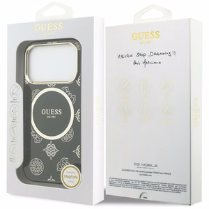 Guess IML Peony Dot MagSafe Maciņš for iPhone 17 Pro - melns