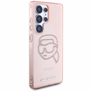 Karl Lagerfeld viedtālruņa apvalks ar rhinestones K. Head logotipu Samsung Galaxy S25 Ultra rozā