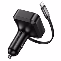 Automobiļa lādētājs Hoco ar ievilkamu kabeli 2 x USB C + USB A QC PD 65W NZ18 melns