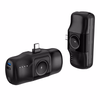 Wozinsky WF16-YCS 5000mAh 15W USB-C mini portatīvais lādētājs ar iebūvētu USB-C kabeli un Apple Watch lādētāju - melna