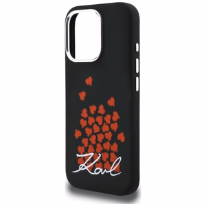 Karl Lagerfeld silikona maciņš ar sirds logotipu MagSafe iPhone 16 Pro - melns