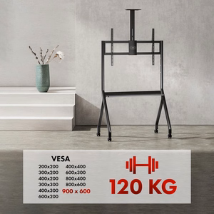 Maclean TV stand / cart, camera shelf, on casters, 55-100", max load 120kg/10kg shelf, max. VESA 900x600, melns, MC-114 B