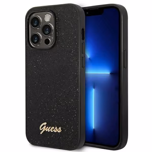 Guess Glitter Script viedtālruņa apvalks iPhone 14 Pro - melns