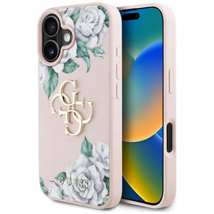 Guess Grained Roses Big 4G logo viedtālruņa apvalks iPhone 16 - rozā