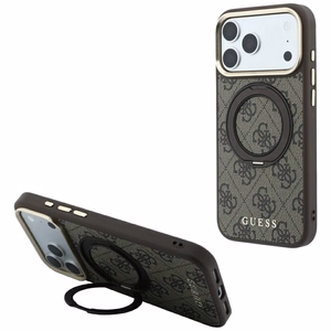 Guess Ring Stand 360 4G Classic Logo MagSafe vāciņš iPhone 18 Pro / 17 Pro – brūns