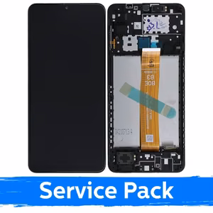 LCD Displejs Saderīgs ar Samsung A127 A12s (Nacho) Melns Ar Frame (Service Pack)