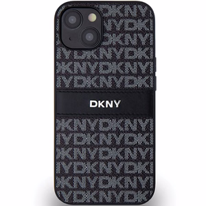DKNY Ādas mono svītra un metāla logotips viedtālruņa apvalks iPhone 15/14/13 - melns