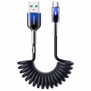 Joyroom S-A43 Crystal-Clear Series 3A USB-A - USB-C spirālveida kabelis 1,5 m - melns
