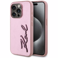 Karl Lagerfeld Wrinkled Metal Signature viedtālruņa apvalks iPhone 15 Pro - rozā