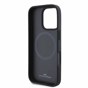 BMW Signature Ādas Pus Teksturēts & Apļa MagSafe Apvalks iPhone 16 Pro - Melns