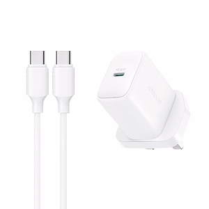 Joyroom JR-TCF20 PD 20W sienas lādētājs (UK spraudnis) ar 1 m USB-C kabeli - balts