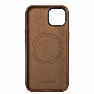 iCarer Oil Wax Premium ādas apvalks iPhone 14 Plus Magnētiskais ādas apvalks ar MagSafe Brūns (WMI14220703-RB)