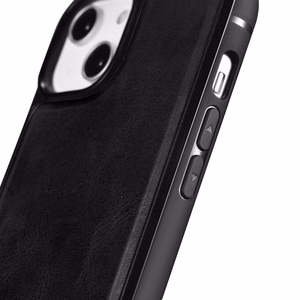 iCarer ādas Oil Wax viedtālruņa apvalks pārklāts ar dabīgu ādu iPhone 14 Plus melna