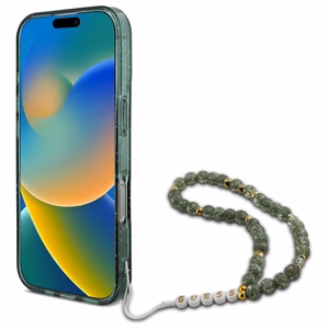 Guess IML Glitter With Pearl Strap Magnētiskais viedtālruņa apvalks MagSafe iPhone 16 Pro Max - zaļš