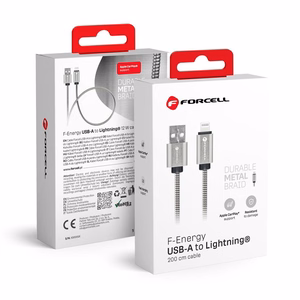 FORCELL F-ENERGY Metal C236 kabelis USB A uz Lightning 2,4A 12W 2 m sudrabains