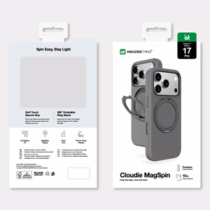 AmazingThing Cloudie viedtālruņa apvalks iPhone 17 Pro ar statīvu – pelēks