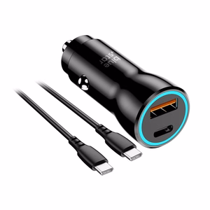 BLUE STAR automašīnas lādētājs 3A 30W Type C + USB A + kabelis Type C uz Type C PD QC3.0 AFC PPS melns
