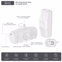 Wozinsky WF16-YCS 5000mAh 15W USB-C mini portatīvais lādētājs ar iebūvētu USB-C kabeli un Apple Watch lādētāju - balta