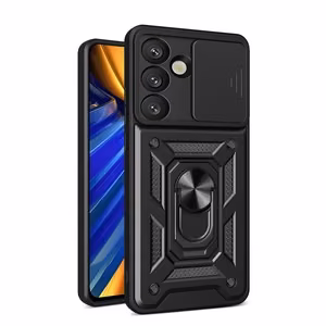 Hibrīdais bruņu Camshield viedtālruņa apvalks ar statīvu un kameras vāciņu Samsung Galaxy M16 5G / F16 5G - melns