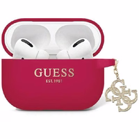 Guess GUAP2LECG4M apvalks AirPods Pro 2 austiņām - violets/rozā Liquid Silicone Mirdzošs Trīsstūra piekariņš