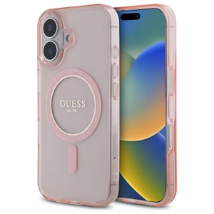 Guess GUHMP16SHFGEREP iPhone 16 6.1" rozā/rozā cietais apvalks IML Glitter Circle Magnētiskais