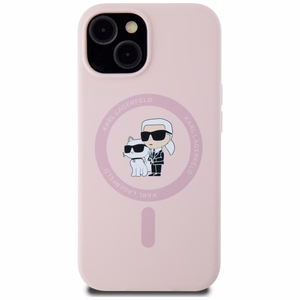 Karl Lagerfeld silikona Karl&Choupette Magnētiskais viedtālruņa apvalks iPhone 15 Plus - rozā