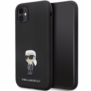 Karl Lagerfeld KLHCN61SMHKNPK viedtālruņa apvalks iPhone 11 / Xr - melns silikona Ikonik metāla piespraude