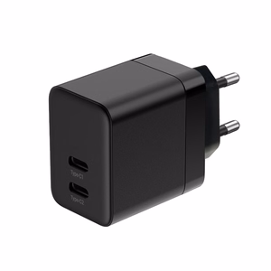 Crong Ultra Compact GaN sienas lādētājs, 2 × USB-C, 35 W, PD 3.0, PPS, melns