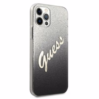 Guess GUHCP12LPCUGLSBK iPhone 12 Pro Max 6.7" melna/melna cietais apvalks Glitter Gradient Script