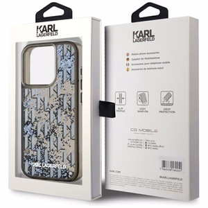 Karl Lagerfeld Liquide Glitter Monogram Gradient viedtālruņa apvalks iPhone 15 Pro Max - melns