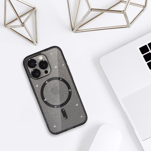 Glitter MagSafe apvalks iPhone 12 melns caurspīdīgs