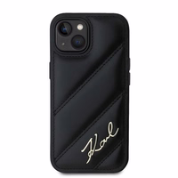 Karl Lagerfeld diagonāli stepēts Script viedtālruņa apvalks iPhone 15 Plus / 14 Plus - melns