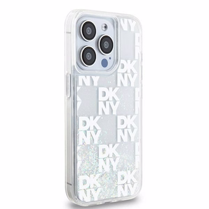 DKNY šķidrā spīduma vairāku logotipu viedtālruņa apvalks iPhone 15 Pro - balts