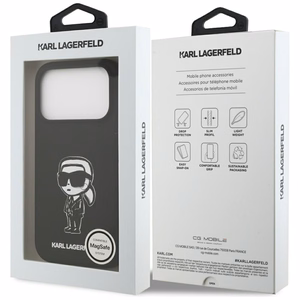 KARL LAGERFELD viedtālruņa apvalks IPHONE 17 Pro saderīgs ar Magnētisko KLHMP17LSKIGROK (Silicone W/ KL Sketch & Logo) melns