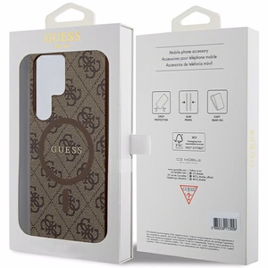 Guess 4G Collection Leather Metal Logo MagSafe чехол для Samsung Galaxy S24 Ultra - коричневый
