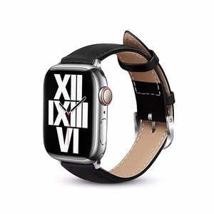 Crong Noble Band dabīgās ādas siksniņa Apple Watch 44 / 45 / 46 / 49 mm, “Black Noir” krāsā