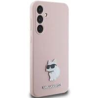 Karl Lagerfeld silikona Choupette Metal Pin viedtālruņa apvalks Samsung Galaxy S23 FE - rozā