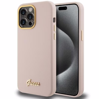 Guess Silicone Script Metal Logo & Frame viedtālruņa apvalks iPhone 15 Pro - rozā