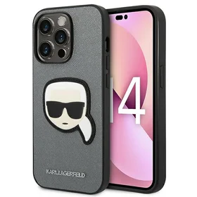 Karl Lagerfeld Saffiano Karl's Head Patch viedtālruņa apvalks iPhone 14 Pro - sudraba