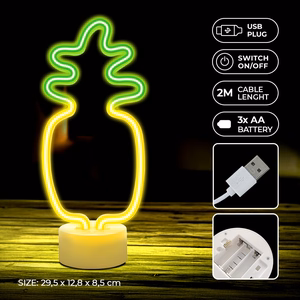 Neon LED on statīvs PINEAPPLE oranžs zaļš USB-C FSC-12 Forever Light