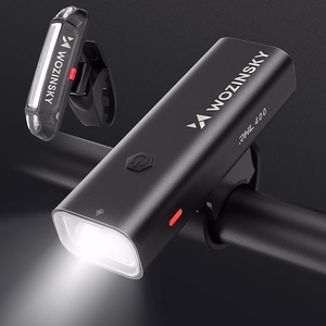 Wozinsky WSBLB2 priekšējā (400 lm) un aizmugurējā USB-C velosipēda luktura komplekts – melns