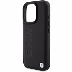 BMW ādas apvalks ar karsto zīmogu iPhone 16 Pro - melns