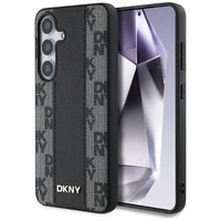 DKNY ādas rūtainā raksta magnētiskais viedtālruņa apvalks Samsung Galaxy S25 - melns