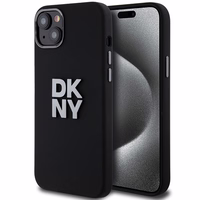 DKNY šķidrā silikona metāla logotipa viedtālruņa apvalks iPhone 15 Plus / 14 Plus - melns