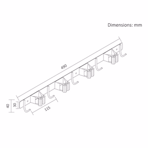 Maclean MC-184 – sienas instrumentu organizators, tērauda, ar āķiem, līdz 20 kg, platums 49 cm