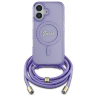Guess soma pāri plecam viedtālruņa apvalks Cord Script MagSafe iPhone 16 – violets