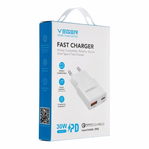 Зарядное устройство для телефона VEGER USB A + USB C QC PD 30W 30W1A1C белый