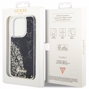 Guess GUHCP14LLCSGSGK iPhone 14 Pro 6.1" melns cietais viedtālruņa apvalks ar šķidro spīdumu marmora dizains